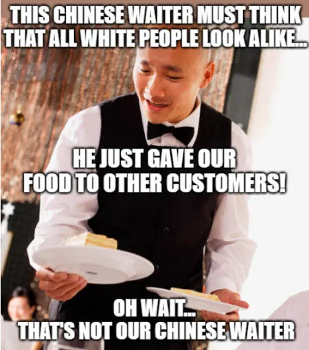 joke about customers at a Chinese restaurant thinking that the waiter gave their food to other customers