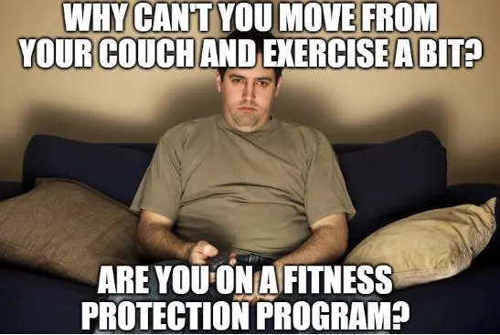 man sitting on the couch being part of a fitness protection program