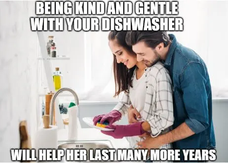dishwasher joke: being kind to your dishwasher will help her last many more years