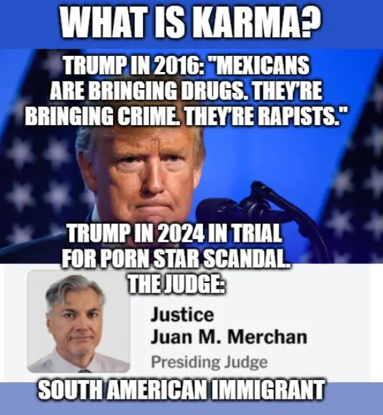 Funny meme and joke about Donald Trump and Karma